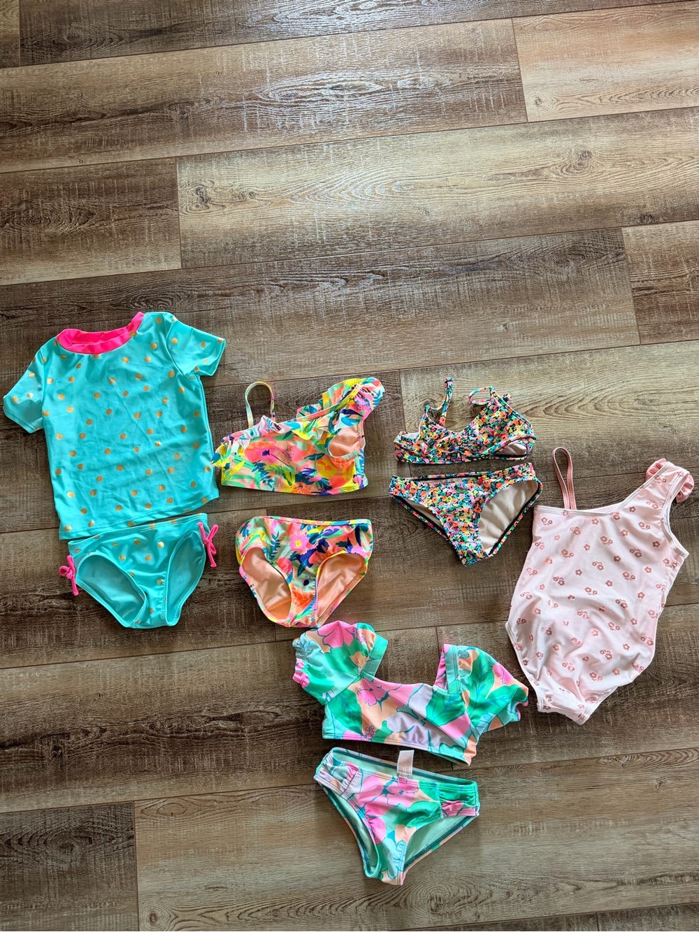 Girls' Turquoise Pink Floral One-Piece Swimsuit
